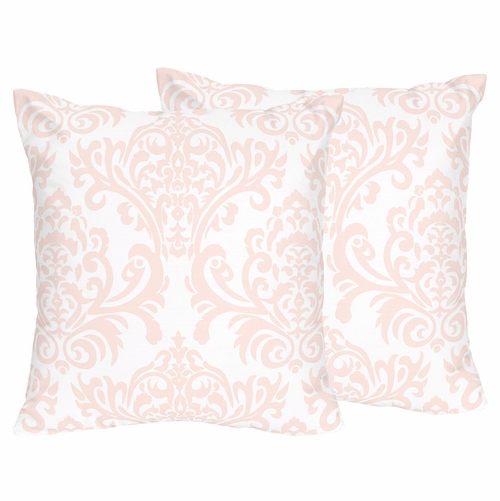 Amelia Collection Pink and White Damask Print Decorative Accent Throw Pillow