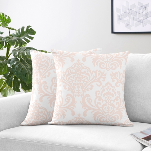 Amelia Collection Pink and White Damask Print Decorative Accent Throw Pillow - alt image 1