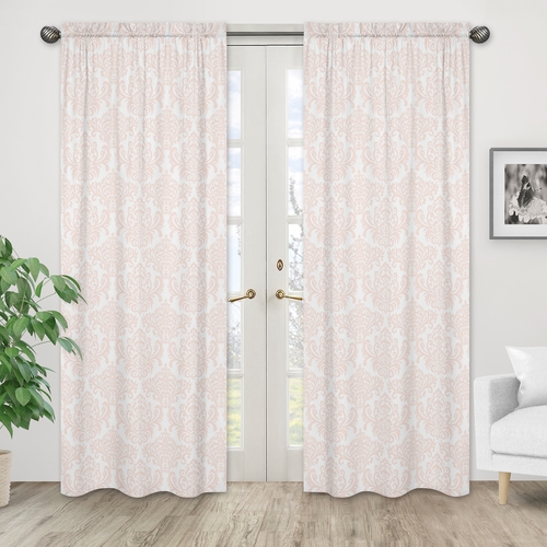 Amelia Collection Pink and White Damask Print Window Panels - Set of 2 - alt image 1