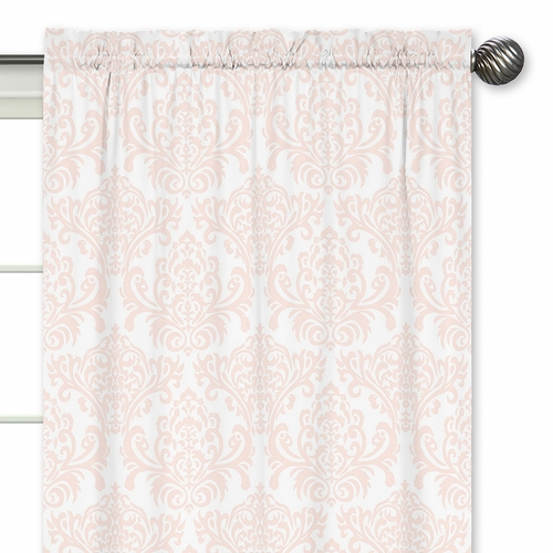Amelia Collection Pink and White Damask Print Window Panels - Set of 2 - alt image 2