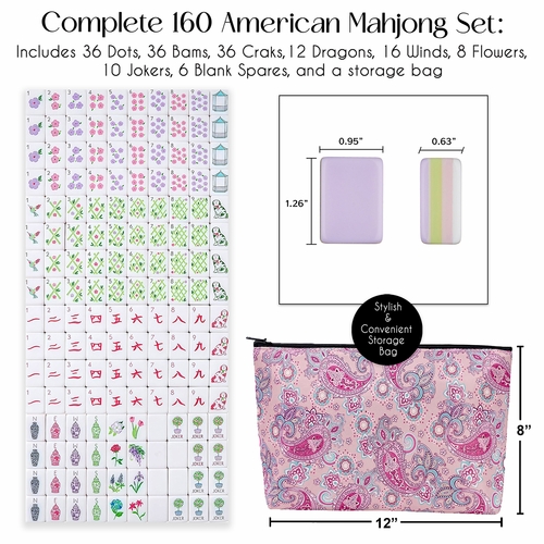American Mahjong Tile Set (160pc) 1.25in. Layered Acrylic with Paisley Travel Bag - Lavender Purple - alt image 1