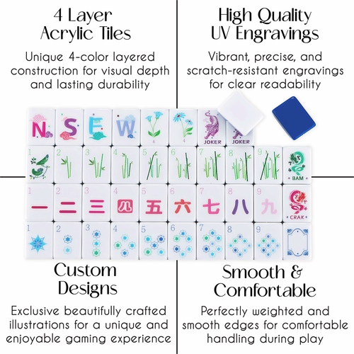 American Mahjong Tile Set (160pc) 1.25in. Layered Acrylic with Paisley Travel Bag - Luxury Blue - alt image 3