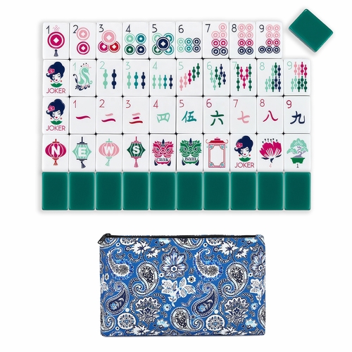 American Mahjong Tile Set (160pc) 1.25in. Layered Acrylic with Paisley Travel Bag - Luxury Dark Green