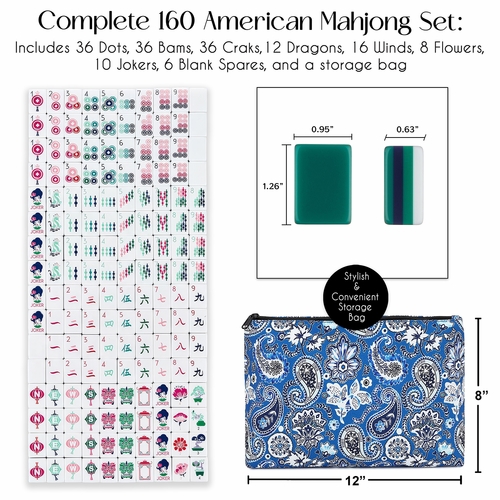 American Mahjong Tile Set (160pc) 1.25in. Layered Acrylic with Paisley Travel Bag - Luxury Dark Green - alt image 1