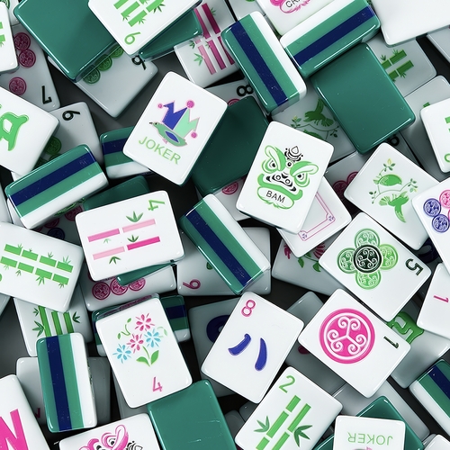 American Mahjong Tile Set (160pc) 1.25in. Layered Acrylic with Paisley Travel Bag - Luxury Green & Pink - alt image 2