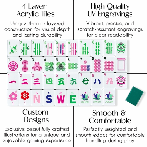 American Mahjong Tile Set (160pc) 1.25in. Layered Acrylic with Paisley Travel Bag - Luxury Green & Pink - alt image 3