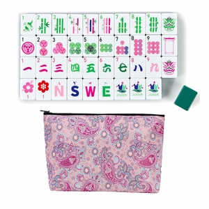American Mahjong Tile Set (160pc) 1.25in. Layered Acrylic with Paisley Travel Bag - Luxury Green & Pink
