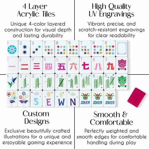 American Mahjong Tile Set (160pc) 1.25in. Layered Acrylic with Paisley Travel Bag - Luxury Pink - alt image 3