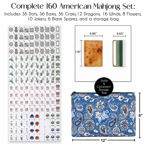 American Mahjong Tile Set (160pc) 1.25in. Layered Acrylic with Paisley Travel Bag - Luxury Wooden Brown - alt image 1