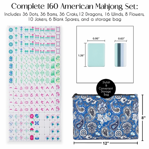 American Mahjong Tile Set (160pc) 1.25in. Layered Acrylic with Paisley Travel Bag - Mint Green - alt image 1