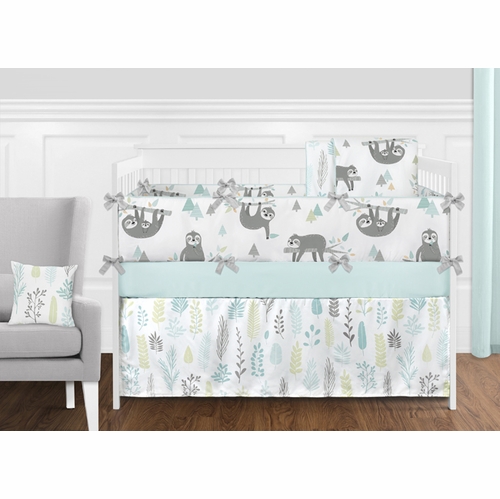 Aqua and Grey Sloth 9 Piece Crib Bedding Collection