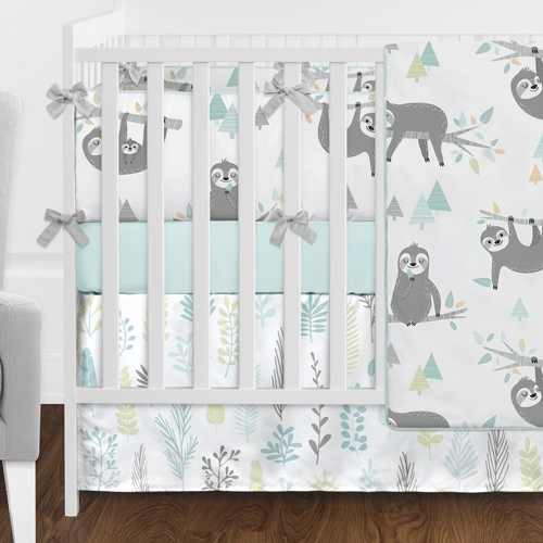 Aqua and Grey Sloth 9 Piece Crib Bedding Collection - alt image 1