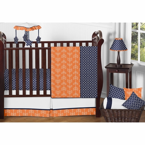 Arrow Orange and Navy 11 Piece Bumperless Crib Bedding Collection