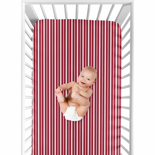 Aviator Collection Fitted Crib Sheet - Red Stripe Print - alt image 3