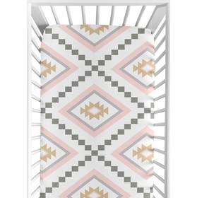 Aztec Pink and Grey Collection Crib Sheet - Aztec Print