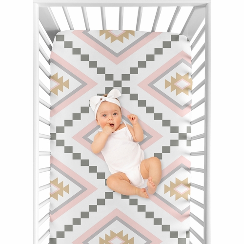 Aztec Pink and Grey Collection Crib Sheet - Aztec Print - alt image 3