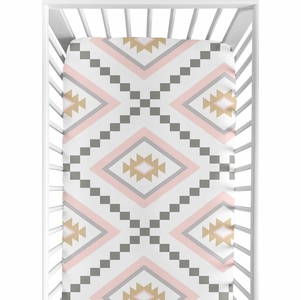 Aztec Pink and Grey Collection Crib Sheet - Aztec Print