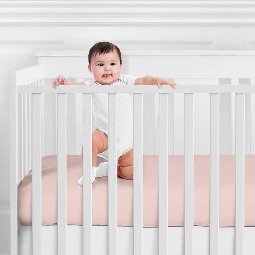Aztec Pink and Grey Collection Crib Sheet - Solid Blush Pink - alt image 1