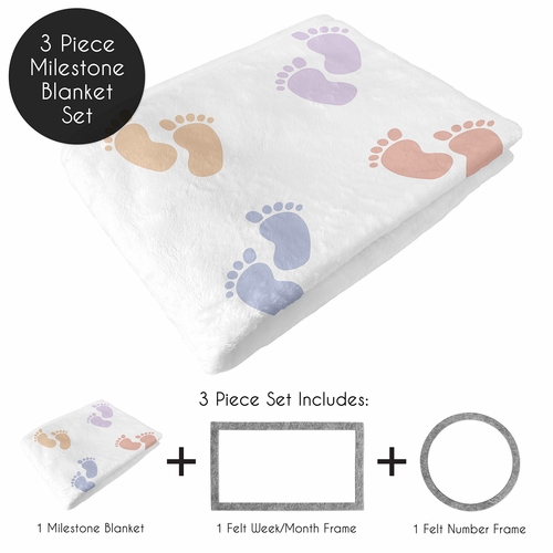 Baby Footprints Collection Monthly Milestone Baby Blanket - alt image 1