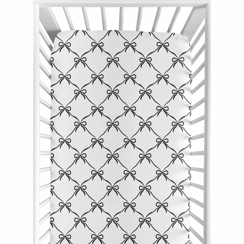 Ballerina and Ballet Bows Black Collection Crib Sheet - Black and White Bow Print