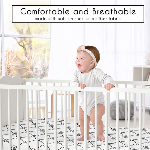 Ballerina and Ballet Bows Black Collection Crib Sheet - Black and White Bow Print - alt image 1