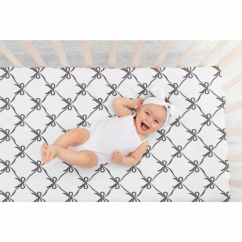 Ballerina and Ballet Bows Black Collection Crib Sheet - Black and White Bow Print - alt image 5