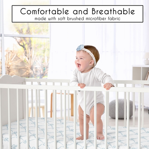 Ballerina and Ballet Bows Blue Collection Crib Sheet - alt image 1