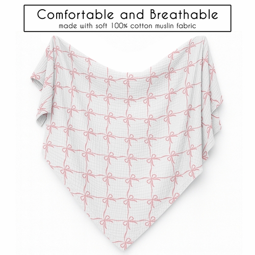 Ballerina and Ballet Bows Collection 100% Cotton Muslin Baby Swaddle Receiving Blanket - alt image 4
