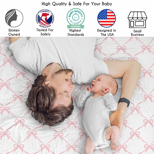 Ballerina and Ballet Bows Collection 2 Pack 100% Cotton Muslin Baby Swaddle Receiving Blankets - alt image 1