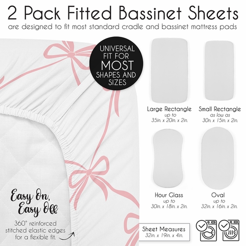 Ballerina and Ballet Bows Collection 2 Pack Baby Bassinet Fitted Sheets - alt image 5