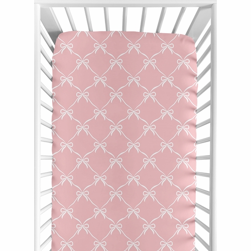 Ballerina and Ballet Bows Collection Crib Sheet - Pink Bow Print
