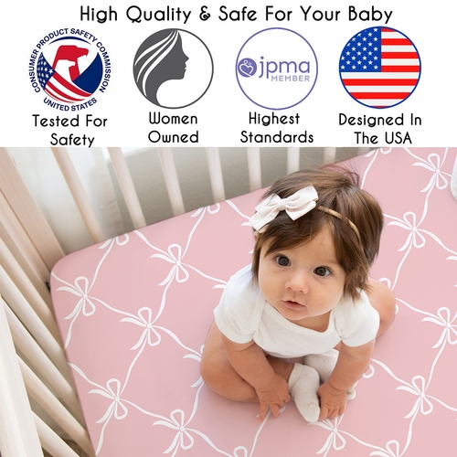 Ballerina and Ballet Bows Collection Crib Sheet - Pink Bow Print - alt image 2
