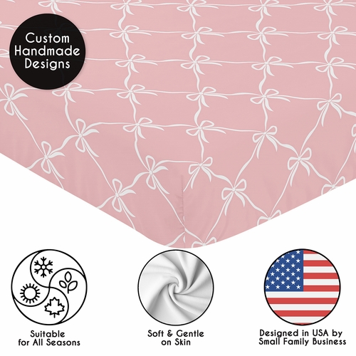Ballerina and Ballet Bows Collection Crib Sheet - Pink Bow Print - alt image 4