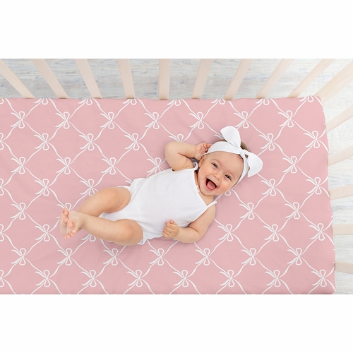 Ballerina and Ballet Bows Collection Crib Sheet - Pink Bow Print - alt image 5
