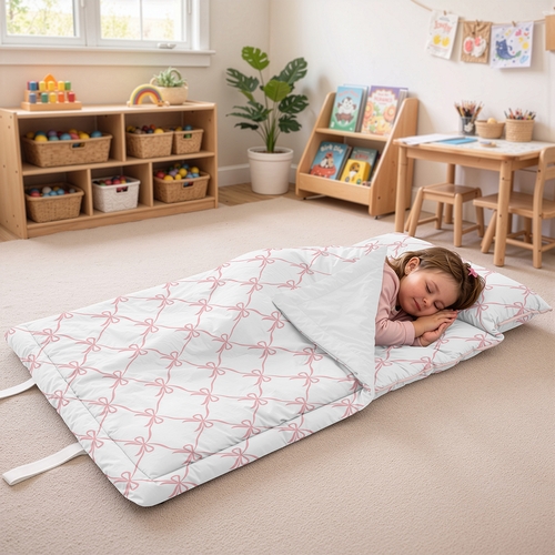 Ballerina and Ballet Bows Collection Lightweight Toddler Nap Mat with Pillow - alt image 1