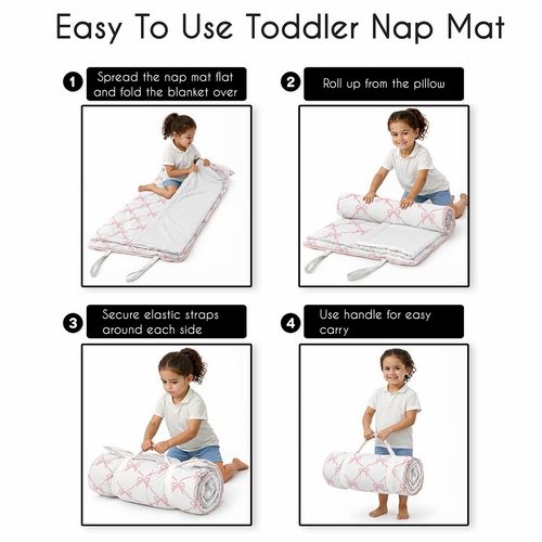 Ballerina and Ballet Bows Collection Lightweight Toddler Nap Mat with Pillow - alt image 3