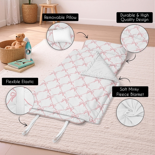 Ballerina and Ballet Bows Collection Lightweight Toddler Nap Mat with Pillow - alt image 5