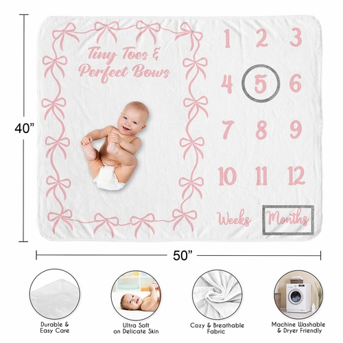 Ballerina and Ballet Bows Collection Monthly Milestone Baby Blanket - alt image 3