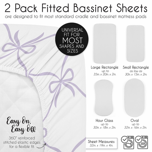 Ballerina and Ballet Bows Purple Collection 2 Pack Baby Bassinet Fitted Sheets - alt image 5
