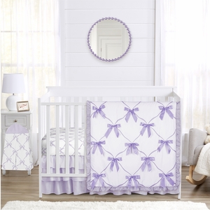 Ballerina and Ballet Bows Purple Collection 4 Piece Crib Bedding