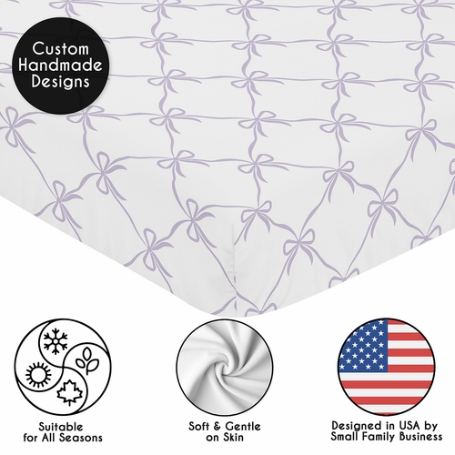 Ballerina and Ballet Bows Purple Collection Crib Sheet - White and Lavender Bow Print - alt image 4