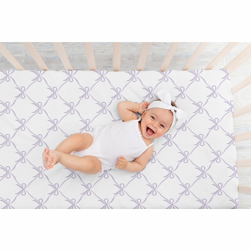 Ballerina and Ballet Bows Purple Collection Crib Sheet - White and Lavender Bow Print - alt image 5