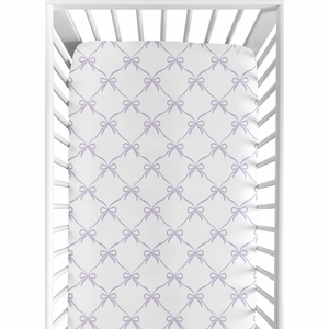 Ballerina and Ballet Bows Purple Collection Crib Sheet - White and Lavender Bow Print