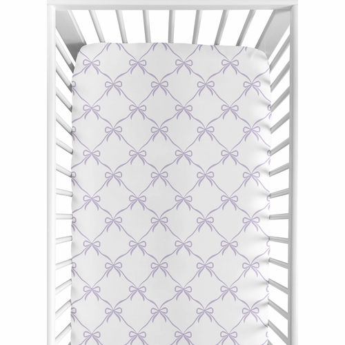 Ballerina and Ballet Bows Purple Collection Crib Sheet - White and Lavender Bow Print