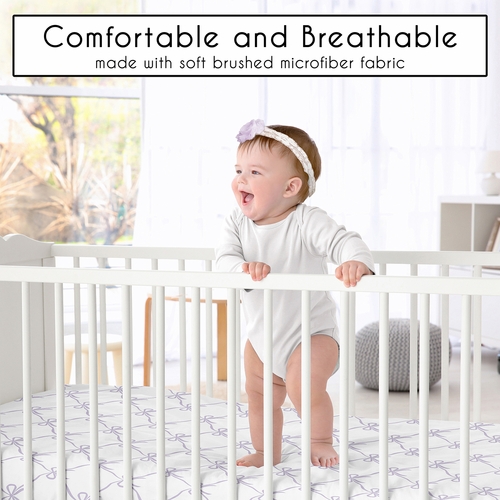 Ballerina and Ballet Bows Purple Collection Mini Crib Sheet - alt image 3