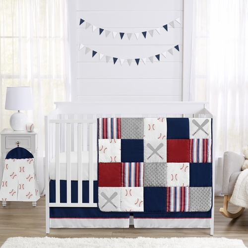 Baseball Patch Collection 4 Piece Bumperless Crib Bedding