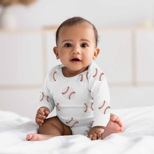 Baseball Patch Collection 6-12M Baby Clothes Bodysuits - 2 Pack Set - alt image 1