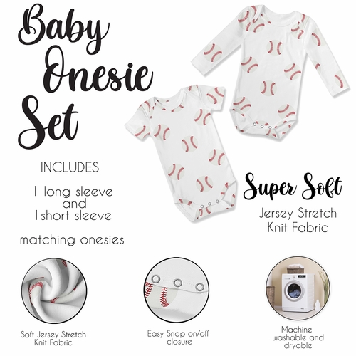 Baseball Patch Collection 6-12M Baby Clothes Bodysuits - 2 Pack Set - alt image 3