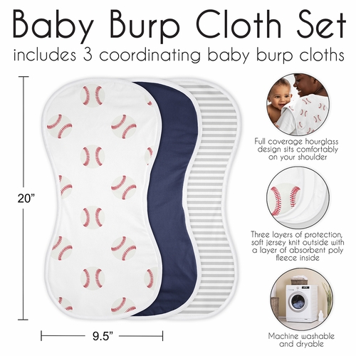 Baseball Patch Collection Absorbent Burp Cloths - 3 Pack Set - alt image 5