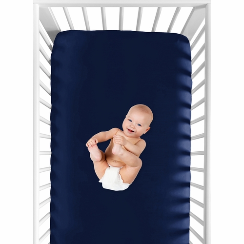 Baseball Patch Collection Crib Sheet - Solid Navy Blue - alt image 3